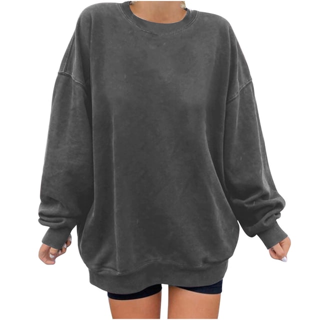 Penkiiy Chandail pour Femmes Mode Chandail Décontracté à Manches Longues à Col Rond pour Femmes Hauts Blouse Gris Foncé Vêtements Y2K