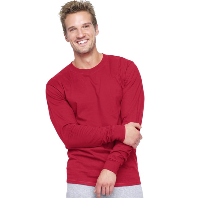 Hanes Beefy-T T-Shirt à Manches Longues pour Hommes, P, Rouge Foncé