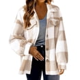 thumbnail image 1 of Timegard Womens Jacket Plus Size Plaid Stand Collar Button down Fleece Hooded Jacket Winter Fuzzy Warm Coat, 1 of 1