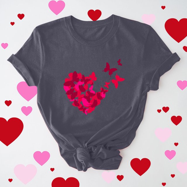 Meichang T-Shirts de la Saint-Valentin pour Femmes Imprimé Cœur Manches Courtes Col Rond Pull Ample Décontracté Tops de Vacances
