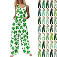 thumbnail image 1 of QATAINLAV Combinaisons de la Saint-Patrick pour Femmes en Coton et Lin, Combinaisons Détente Confortables, Salopettes Tendance à Imprimé Trèfle avec Poches, Vert P Rabais de 90 % Liquidation, 1 of 8