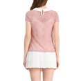 thumbnail image 3 of INSPIRE CHIC Blouse en Dentelle Transparente à Manches Courtes pour Femme à Col Peter Pan Contrastant S Orange Rose, 3 of 6