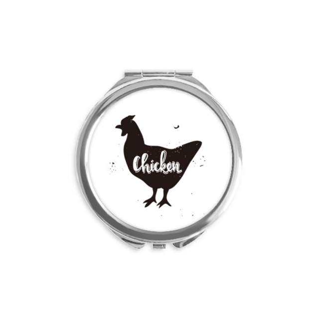 Poulet Noir et Blanc Animal Main Compact Miroir Rond Portable Poche Verre