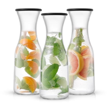 Hali Glass Carafe Bottle Pitcher with 6 Lids  - 36 oz - Set of 3