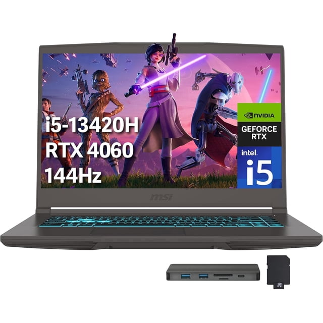 MSI Thin 15 15,6 Pouces FHD 144Hz Ordinateur Portable de Jeu, Intel i5-13420H, 32 Go RAM, 1 To PCIe SSD, NVIDIA GeForce RTX 4060, Clavier Rétroéclairé, Wi-Fi 6E, Windows 11, Gris, Station d'Accueil 256 Go