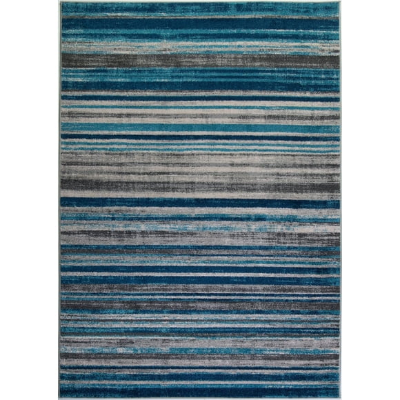 Kensington Stripes Abstract Pattern Area Rug Carpet in Blue Ivory, 7x10 (6'5" x 9'5", 200cm x 290cm)