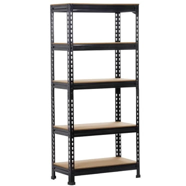 Yaheetech Noir Réglable Unité d'Étagères à 5 Tablettes Support de Rangement Étagère Utilitaire Étagères de Garage Présentoir Support Acier Sans Boulons Support à Rivets, Hauteur 59,1 Pouces Lot de 1