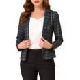 thumbnail image 1 of INSPIRE CHIC Women's Fitted Blazer Notch Lapel Printed Open Front Work Suit Jacket M Dark Blue-Grid, 1 of 7
