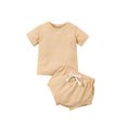 thumbnail image 1 of Xingqing 2PCS Toddler Newborn Baby Boy Girl Summer Clothes Solid Short Sleeve Tops Drawstring Shorts Sets, 1 of 7