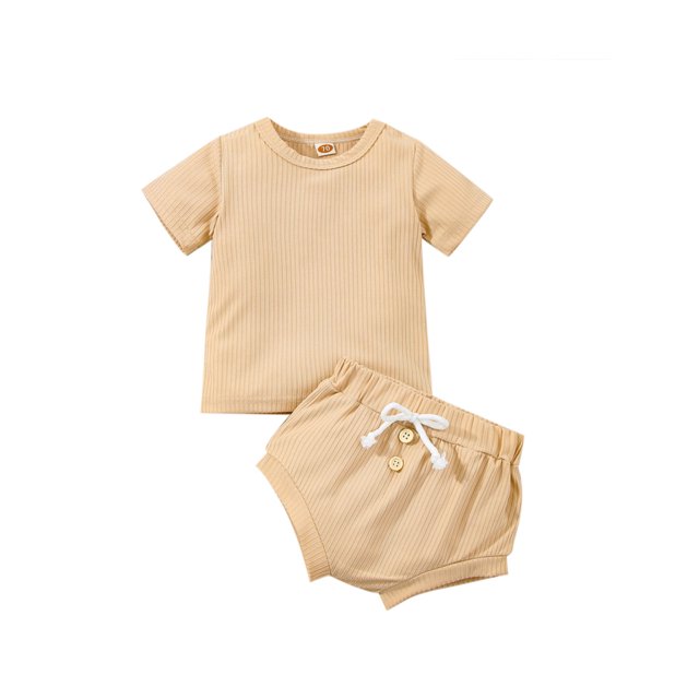 Xingqing 2PCS Toddler Newborn Baby Boy Girl Summer Clothes Solid Short Sleeve Tops Drawstring Shorts Sets