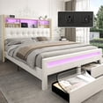 thumbnail image 1 of SIBEDS Bed Frame with Bookcase Storage Headboard and 2 Drawers Linen Cream Upholstered Tufted Wingback Beds, Queen, 1 of 9