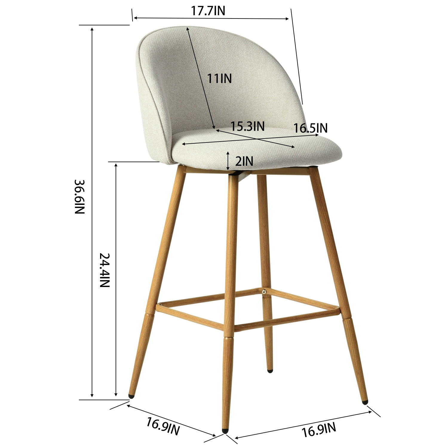Homy Casa ensemble de 2 tabourets de comptoir pivotants, rembourrés pour îlot de cuisine et bar, beige