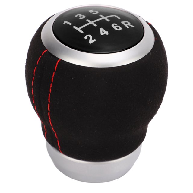 Gear Handball, Scratch Proof 6 Speed Shifter Knob Silver Ring Wear Resistant For Automotive Interior Parts Black Top