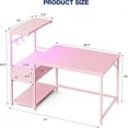 thumbnail image 3 of Gaming Desk 41 Inch with CPU Stand and LED Light, Computer Desk with Reversible Shelves and Storage Drawer, Pc Small Desk for Home Office Table with Bag, Pink, 3 of 8