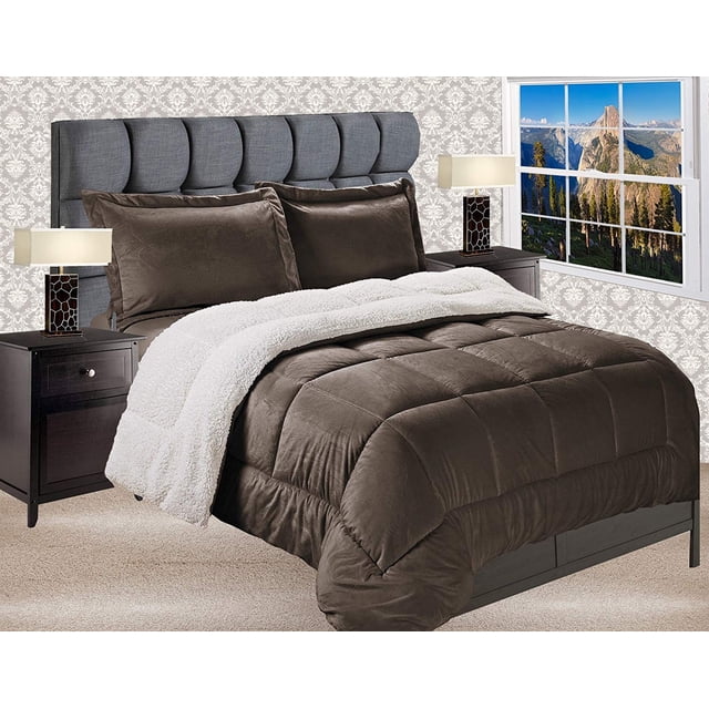 Mocassi Couette Sherpa en Alternative au Duvet avec Taies, Lit Simple, Brun Chocolat