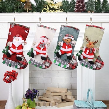 Bas de Noël 18 Pouces avec Père Noël, Bonhomme de Neige, Renne, Ours - Décoration Festive