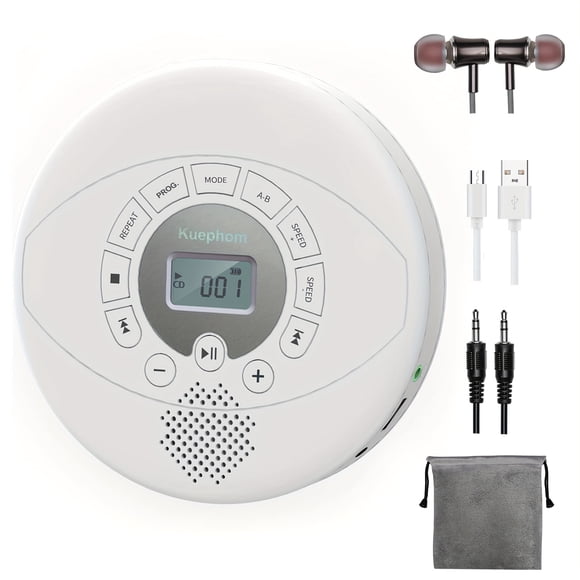 DEBGFS CD player portable Discman rechargeable CD player with speaker Portable cd player with headphones CD-R MP3 USB playable Anti skip CD playing for car suitable for personal or,White