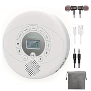 CD player portable Discman rechargeable CD player with speaker Portable cd player with headphones CD-R MP3 USB playable Anti skip CD playing for car suitable for personal or,White