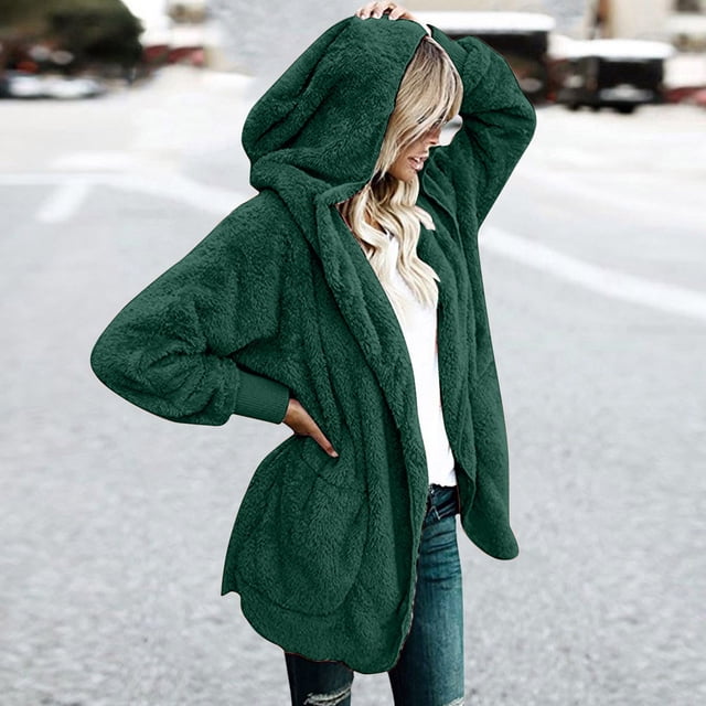 Fiogavroetic Women's Oversized Open Front Hooded Draped Pockets Cardigan Coat