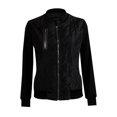 thumbnail image 1 of IROINID Veste Courte Décontractée pour Femmes Couleur Unie à Fermeture Éclair Manches Longues Confortable, Noir, 1 of 2