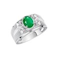thumbnail image 3 of RYLOS Men's Rings Sterling Silver Rings Classic Designer Style 8X6MM Oval Gemstone &  Diamond Ring Emerald May Birthstone Rings For Men  Size 9, 3 of 7