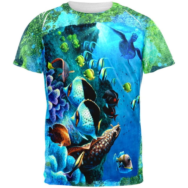 T-shirt pour Homme à Éclaboussures de Récif Tropical Partout