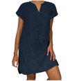 thumbnail image 2 of HKEJIAOI Robe Femme Femme Manches Courtes Col en V Décontractée Chaude Vacances Couleur Unie Mini Robe Droite Économies Liquidation Bleu Foncé, 2 of 8