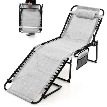 Gymax Chaise Longue Pliante Chaise de Plage Réglable avec Appuie-Tête Confortable