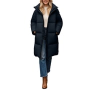 Comdrip Long Jackets for Women! Women Winter Warm Quilted Puffer Outerwear Parka Coat Windproof Long Down Hooded Outwear Jacket for Women Black M