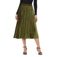 thumbnail image 1 of INSPIRE CHIC Jupe Plissée en Velours pour Femme à Taille Haute Élastique, Ourlet Évasé Évasé, TP Vert Armée, 1 of 6