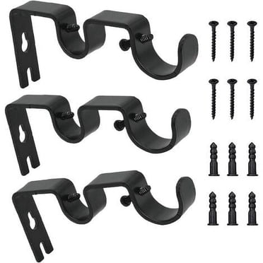 3pcs curtain rod brackets, adjustable rod wall bracket, double curtain rod brackets, wall brackets in sturdy metal with view for window curtain