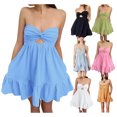 thumbnail image 2 of Gupgi Robe Tube Mini à Découpes pour Femmes Sans Bretelles Dos Nu Torsadée Froncée Robe Courte Unie Sans Manches à Volants Fluide Robes, 2 of 8