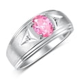 thumbnail image 3 of RYLOS Men's Rings Sterling Silver Classic 8X6MM Oval Gemstone &  Diamond Ring Pink Ice October Birthstone Rings For Man Silver Rings Size 8, 3 of 7