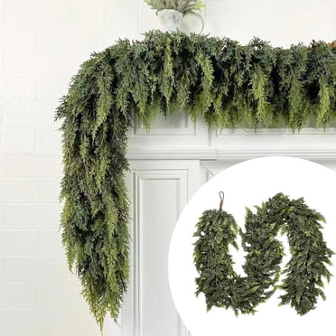 Artificial Christmas Garland 6ft Green Faux Cedar Pine, Realistic Cedar Garland for Fireplace Mantle Wall Indoor Outdoor Holiday Home Party Decoration