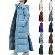 DDAPJ pyju Women's Winter Puffer Jackets Long Down Coats Zip Up Thickened Warm Coat Trendy Parka Outwear with Side Snap on Clearance Purple L