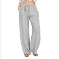 thumbnail image 3 of Women‘s Linen Plus Size High Waisted Loose Fit Pants Drawstring Closure Gothic Trousers for Women, 3 of 4