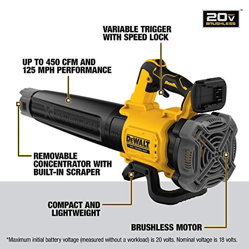 DEWALT Souffleur de Feuilles 20 V MAX XR, Sans Fil, Portatif, 125 Mi/h, 450 CFM, Outil Seulement (DCBL722B)