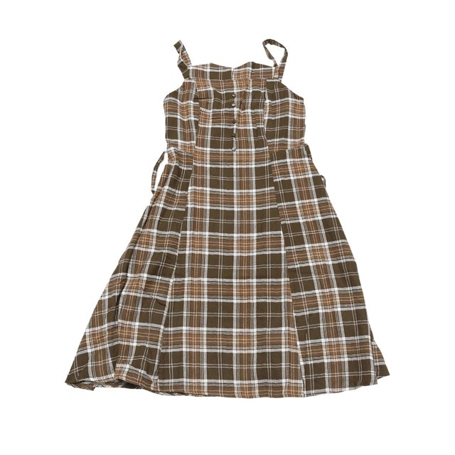 INSPIRE CHIC Robe à Bretelles pour Femme Rétro à Carreaux Col Carré Ligne A Midi Robe Salopette m Brun
