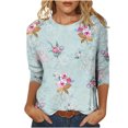 thumbnail image 1 of Pompotops T-shirt Ample Imprimé pour Femme Blouse à Manches 3/4 Col Rond Hauts Décontractés Liquidation, 1 of 5