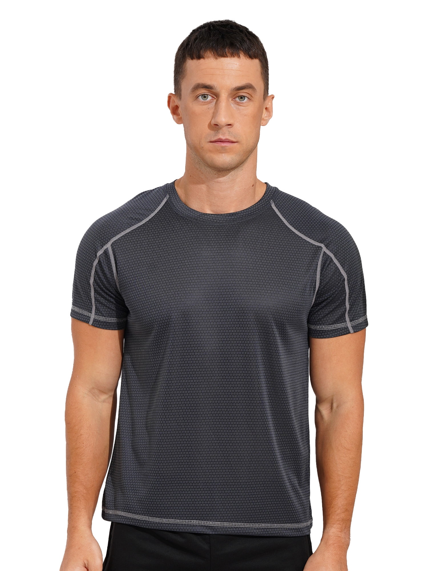 Moggemol Men's Rash Guard Swim Shirts Short Sleeve UPF 50+ Swimming Top Gym Workout Muscle Tee Tops Dark Grey 2XL