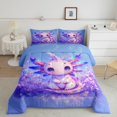 thumbnail image 2 of Erosebridal Ensembles de Couette Axolotl Mignon Format Grand, Couettes et Duvets Animaux Marins de Dessin Animé, Violet Rêveur, Réversible, 2 of 7