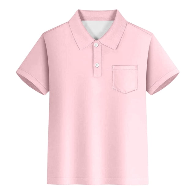 Luvoko Big Boys Short Sleeve Pique Polo,Solid Color Print School Uniform for Big Boys Tops Short Sleeve with Collar, Front Button Closure(Pink,9-10 Years)