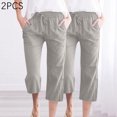 thumbnail image 1 of Pantalon Capri Simua L pour Femmes Été Ample à Jambe Grand avec Poches 2 Pcs, 1 of 6