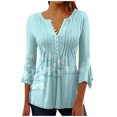 thumbnail image 1 of IROINID On Sale Plus Size Shirts for Women Crew Neck Long Sleeve Comfortable Trumpet Printed Buttoned Basic Ruched Tops Pleated T-shirts Blouses,Light Blue, 1 of 5