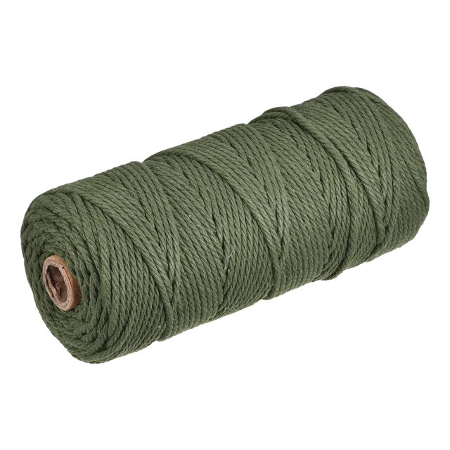 Unique Bargains Cotton Rope Twine String Twisted Braided Cord, Army Green 100m/109 Yard for Wall Hanging, Macrame Knotting