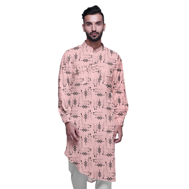 Atasi Style Asymétrique Kurta pour Hommes Imprimée Longue Chemise Kurta Décontractée