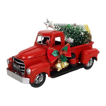 Christmas Red Truck Decor Metal Pickup Truck Model for Table Home Decoration
