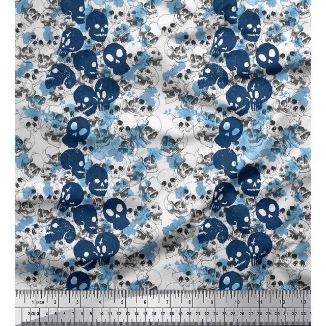 Soimoi Modal Satin Fabric Skull Halloween Print Sewing Fabric Yard 42 Inch Wide