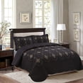 thumbnail image 1 of MarCielo 3-Piece Embroidery Quilt Bedspread Set, Queen Size, Black, 1 of 1