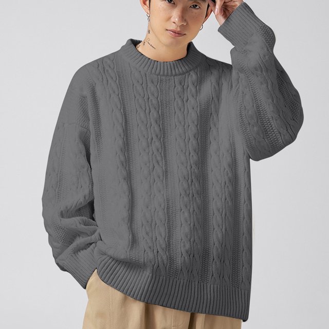 Cameland Chandail d'Hiver Épais Décontracté Mode Couleur Unie Texture Manches Longues Col Rond pour Hommes